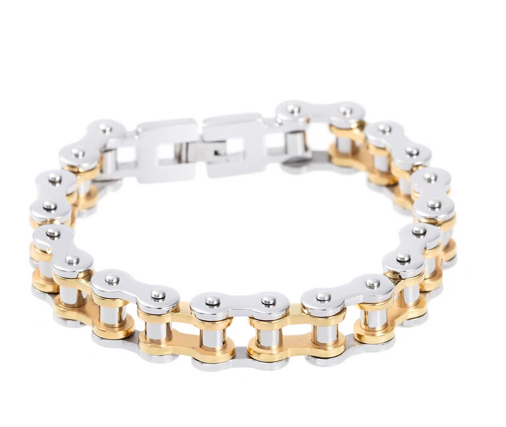 13mm Wide 316L Stainless Steel Silver&Gold Mens Bike Chain Bracelets