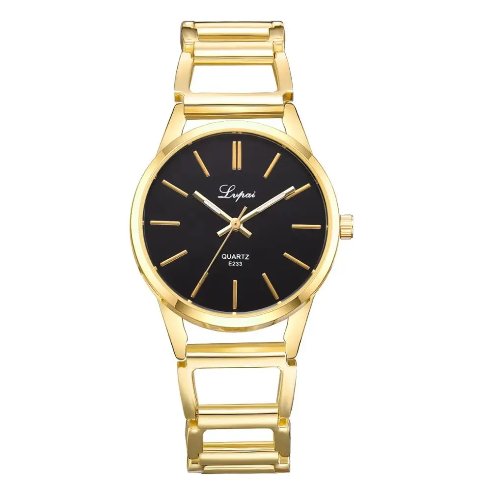Lvpai Брендовые Часы женские роскошные часы-браслет модные кварцевые наручные часы женские классические розовые, золотые, женские деловые часы - Цвет: Gold Black