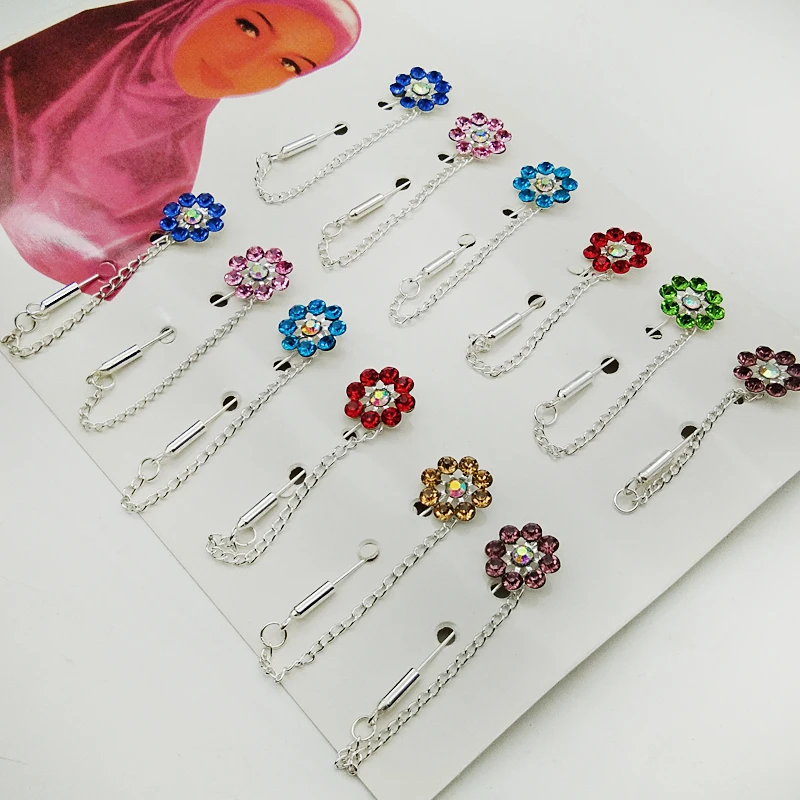 Buy Hijab Pins Brooches 12PCS Flower Crystal Muslim