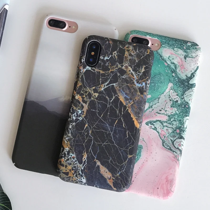 HOTR Hard Marble Phone Case For iphone X XS 6S 6 7 8 Plus Retro Style Granite Stone Pattern Cover Smooth Cases |