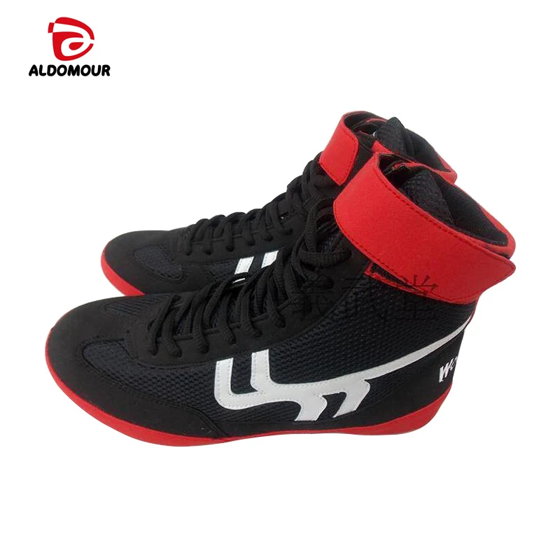 

ALDOMOUR Leather Wrestling Shoes high boxing shoes Rubber outsole breathable pro wrestling gear for men women Shoes