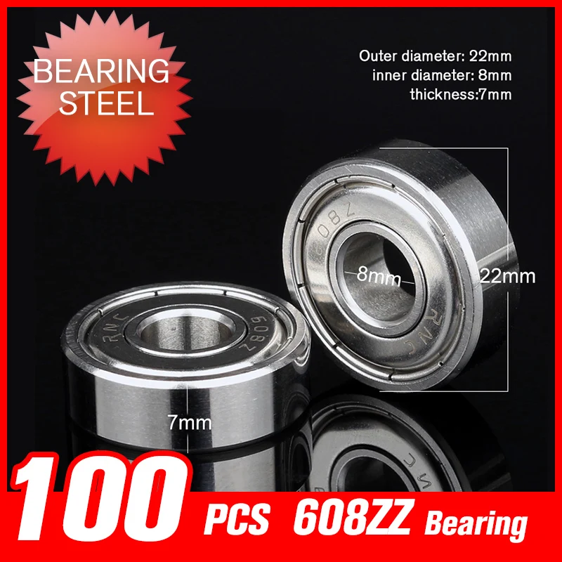 

100pcs 608ZZ Bearings 22*8*7mm Deep Groove Raceway Miniature Ball For Drift Board Wheelchair Shaft Tool Accessories