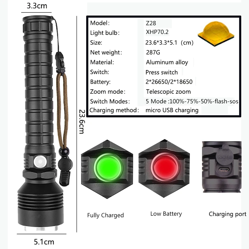 Litwod Z50 CREE 5000лм вспышка светильник xhp70.2& xhp50 мощный светодиодный светильник 26650 usb фонарь 18650 охотничий Фонарь ручной светильник