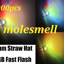 1000 шт 5 мм соломенная шляпа 2pin RGB 7 цветов быстрая вспышка светодиодный 5 ММ strawhat большой/широкий угол rgb светодиодный 5 мм водный яркий светодиодный