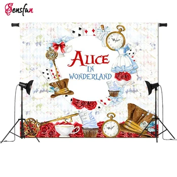

Vinyl Fabric Alice in Wonderland Games Party Custom Photo Backdrops Poker Children Photography Studio Background