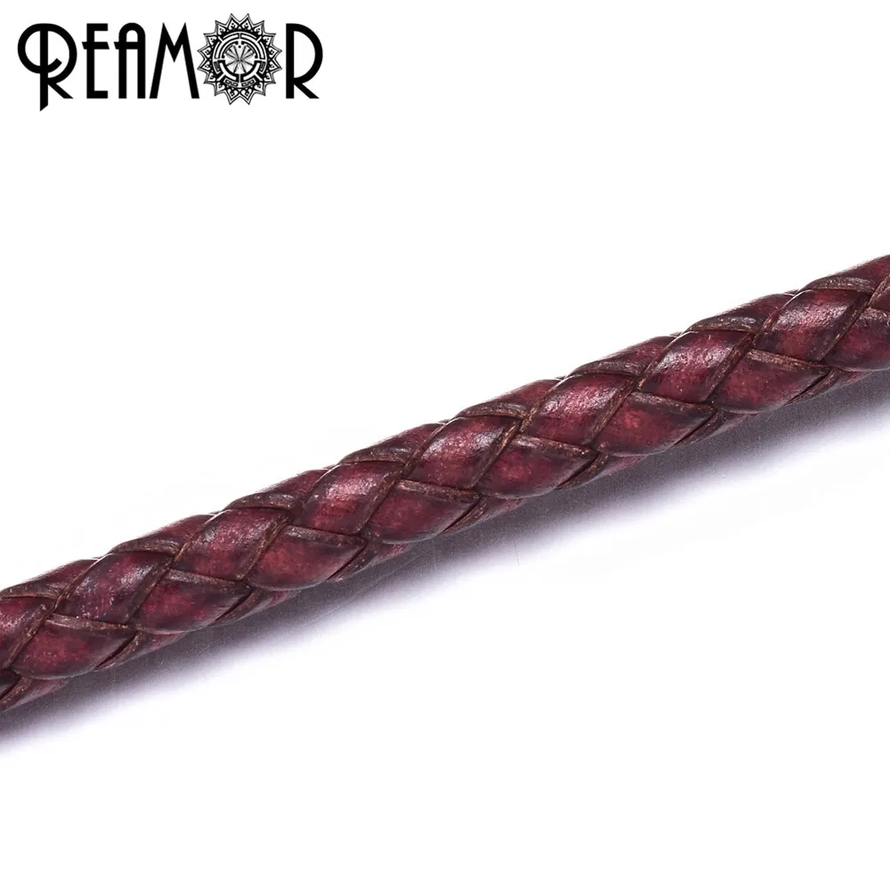 Red Brown REAMOR Винтаж двойной плетеный кожаный для мужчин браслеты 316L нержавеющая сталь нерегулярные бусины браслет и браслет ювелирные изделия - Окраска металла: Red Brown