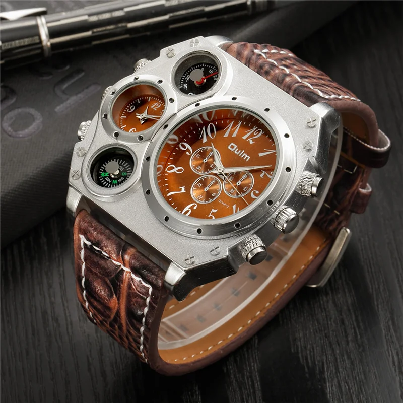 Oulm shipping 1349 мужские часы с двумя часовыми поясами наручные большого размера