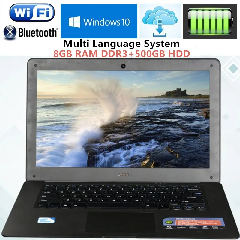 En Ligne 14.1 pouces ordinateur portable ultrabook ordinateur portable 8 gb RAM + 500 gb HDD Ordinateur Portable Intel Pentium N3520 Quad Core 2.16 ghz Win7 WIFI HDMI webcam