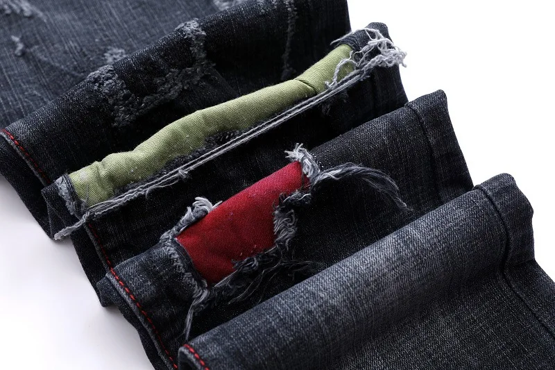Мужские узкие мото джинсы Проблемные тонкий эластичный Байкер Жан брюки стрейч деним Штаны стирка Рваные джинсы светло-голубой 28-42