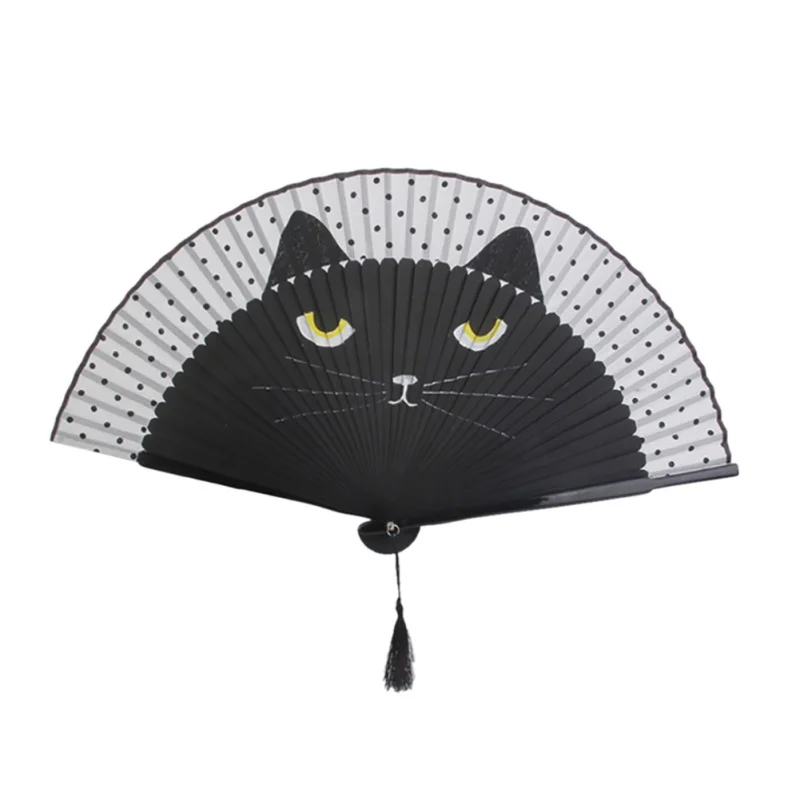 

Silk Chinese Fan Folding Hand Held Silk Bamboo Prints Fan Japanese Series Vintage Retro Style Handmade Black Hand Fan