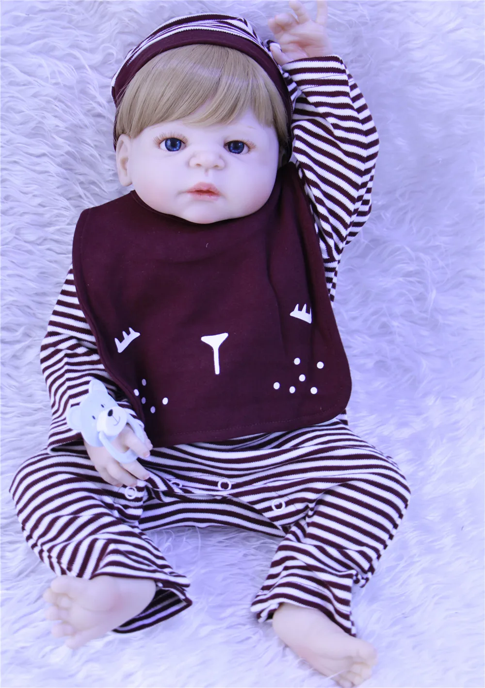 Мальчик bebe-reborn блонд волос полный Силиконовый reborn baby dolls 22 дюймов Поддельные Детские Силиконовые Куклы для детей подарок живые младенцы