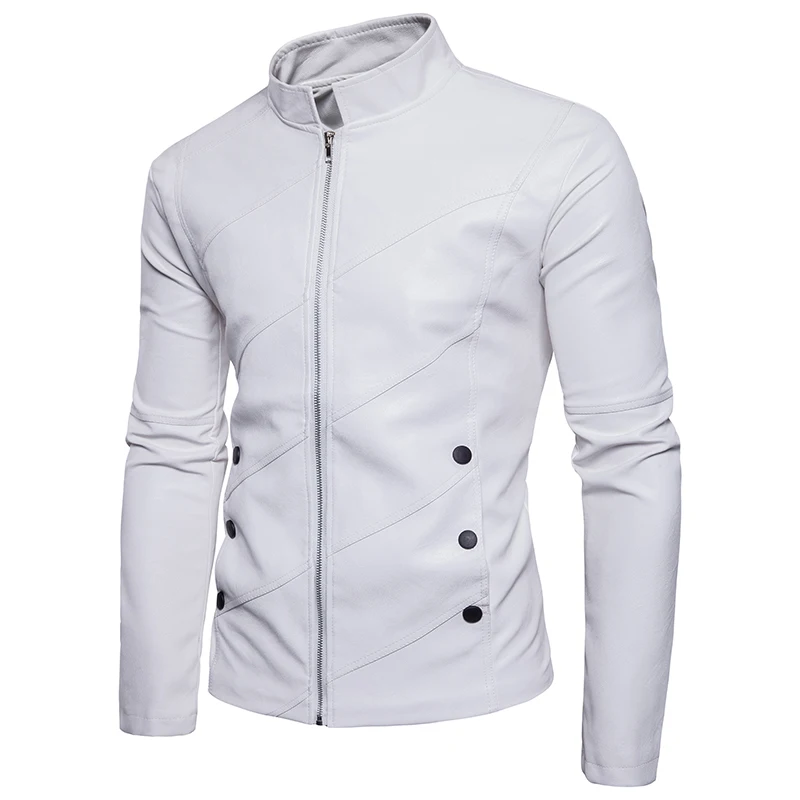 2018 Spring Jacket New Fashion Leather Clothing Stitching collar coat Standing zipper jacket | Мужская одежда
