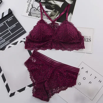 

Sexy Lace Bra Sets Women Seamless Embroidery Bralette Wireless Breathable Underwear Lingerie Set
