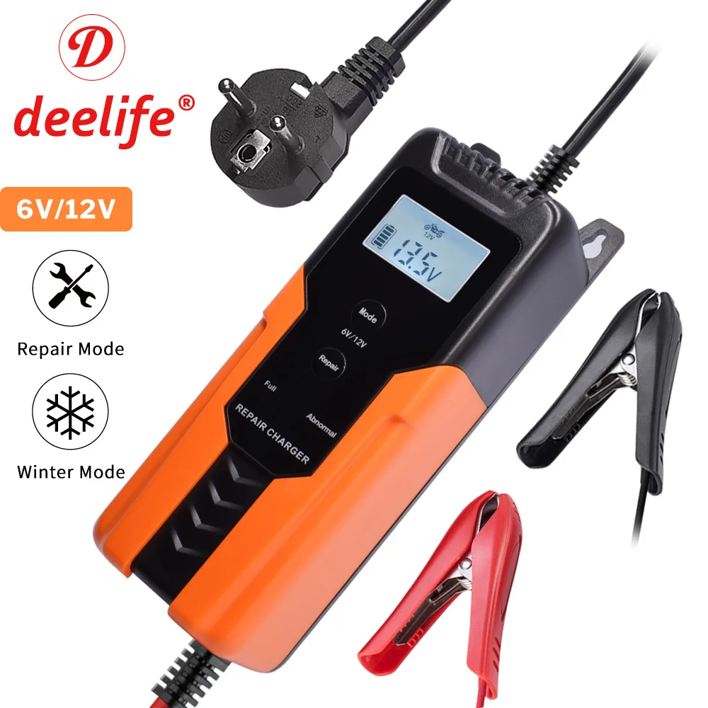 

Deelife Full Automatic Car Battery Charger 110V to 220V To 12V 4A LCD Smart for Auto Motorcycle Lead-Acid Batteries Charging