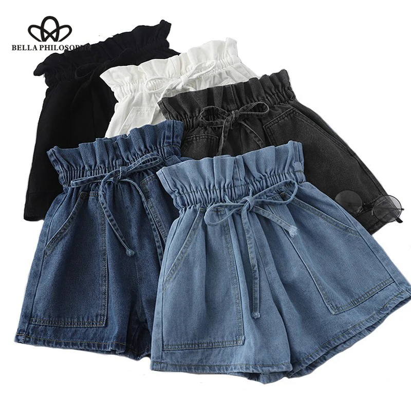 High Waist Bud Skirts Womens Korean Drawstring Waist Summer Denim Shorts Solid Color jean shorts Streetwear Wonder Store
