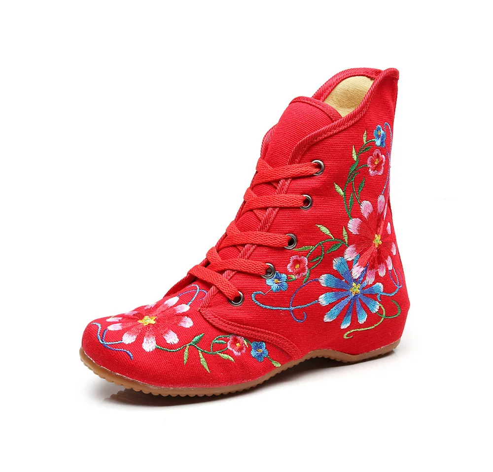 Veowalk/женские короткие ботинки на плоской подошве в стиле ретро с вышивкой из хлопка на шнуровке; сезон осень; женская повседневная обувь с китайской вышивкой; удобные ботинки