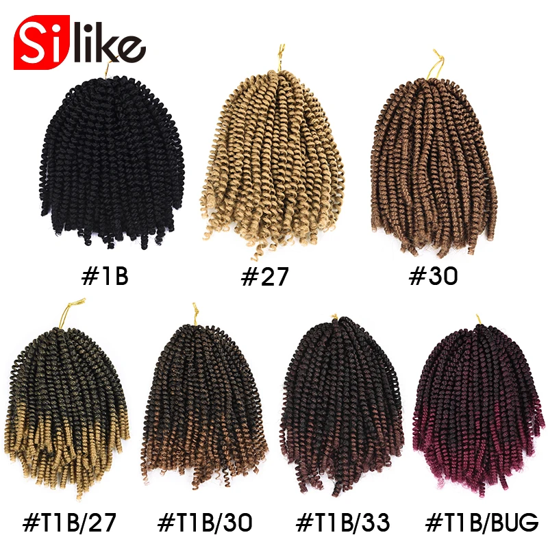 Silike 8 inch Crochet Braids Ombre Spring Twist Hair Kanekalon Synthetic Hair Extensions Braids Kinky Curly Twists 110g/pack Silike 8 inch Crochet Braids Ombre Spring Twist Hair Kanekalon Synthetic Hair Extensions Braids Kinky Curly Twists 110g/pack