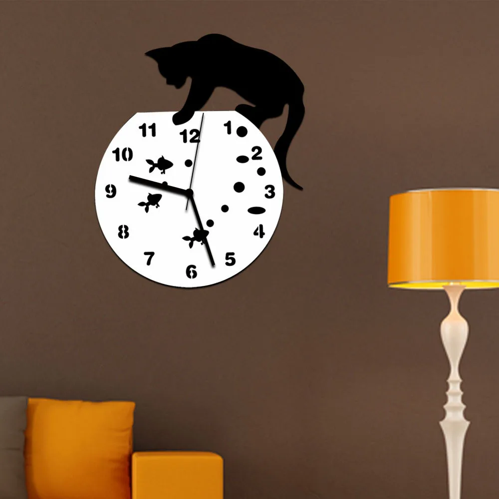 Gato travieso acrílico Reloj De Pared Reloj De diseño moderno decoración del hogar Reloj De Pared Pegatinas De Pared Reloj De Pared