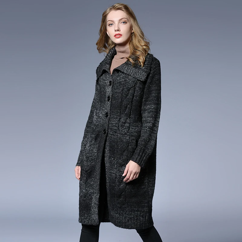 Female Knitted Long Wool Trench Coat Cardigans 2018 Winter Womens