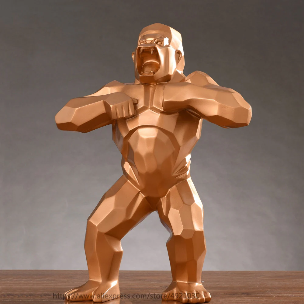 Gran Rey Kong salón decoración gorila mono escultura resina geométrica estatua moderna regalo artesanía para decoración de boda Gran Rey Kong salón decoración gorila mono escultura resina geométrica estatua moderna regalo artesanía para decoración de boda