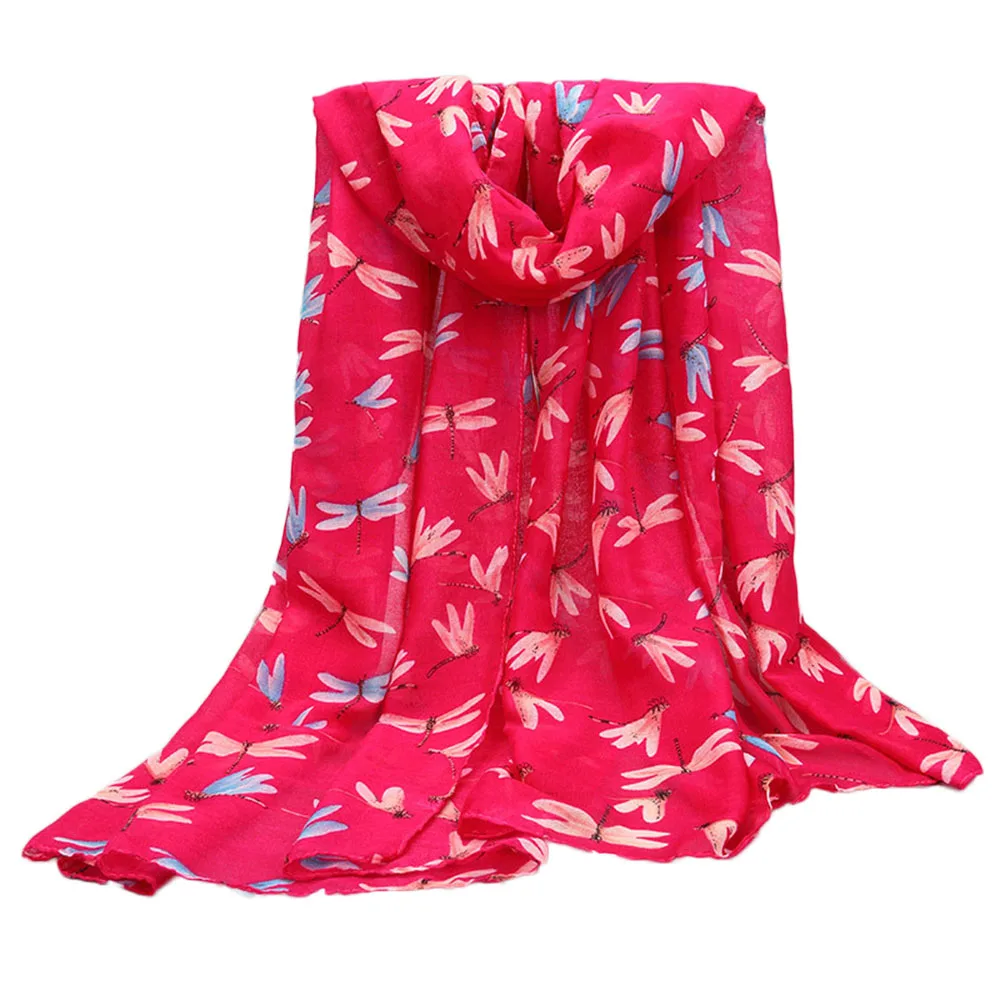 Красочные Для женщин шарф с Chic Стрекоза Дизайн из мягкой вуали шаль/пашмины прекрасный - Цвет: Rose Red