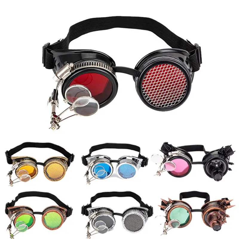 

FLORATA Cosplay Vintage Rivet Steampunk Goggles Glasses Welding Gothic Kaleidoscope Colorful Retro Goggles