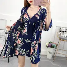 Женский халат и платье наборы Цветочная атласная пижама женский сексуальный шелковый кружевной женский халат Набор Шелковый ночной домашний халат Элегантная ночная рубашка