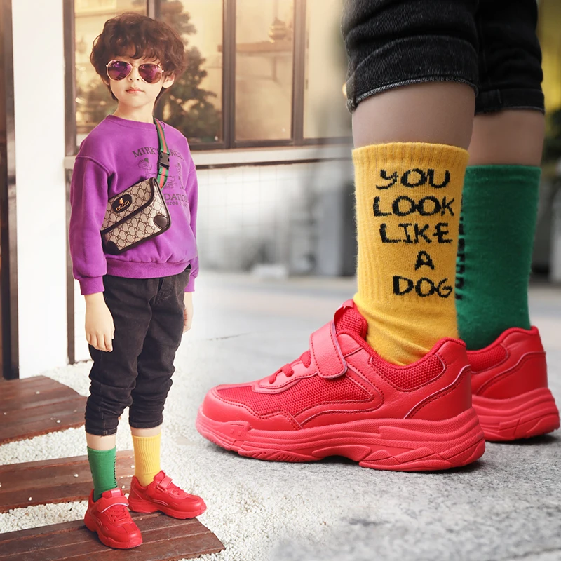 Популярные кроссовки для мальчиков; детская обувь; брендовая Молодежная обувь на каждый день для мальчиков; цвет черный, красный; детские кроссовки для бега; сетчатая дышащая детская школьная обувь