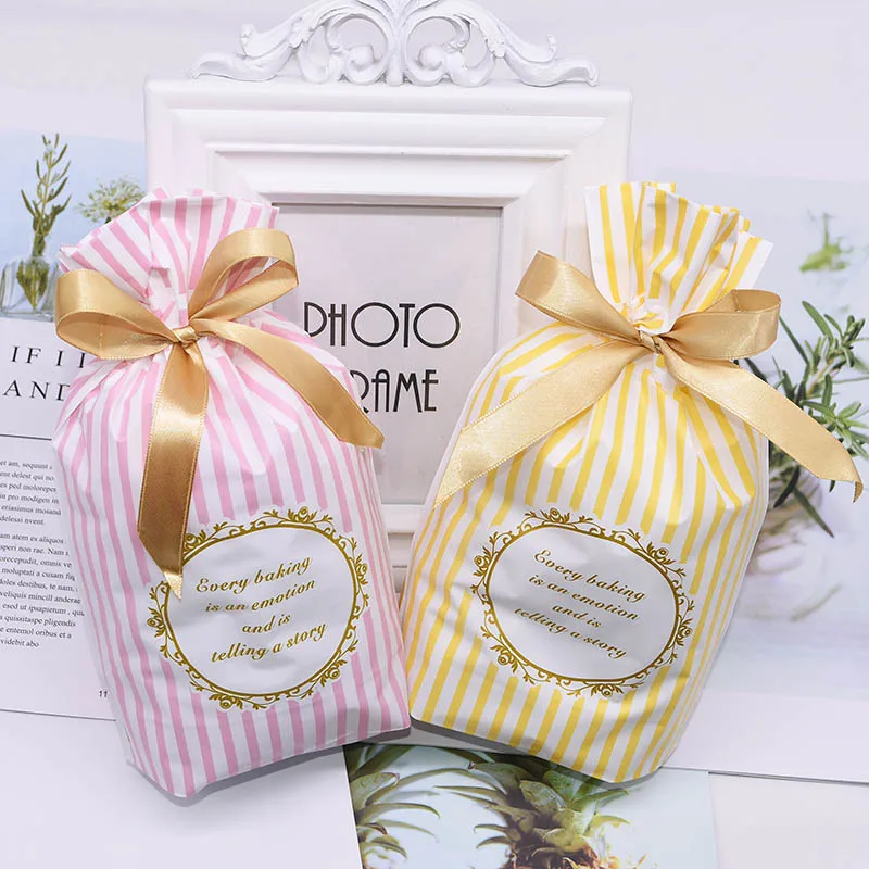 

10Pcs Candy Color Stripe Plastic Packaging Bag Pink Biscuit Bags Yellow Candy Gift Packaging Wedding Party Decoration Supplies