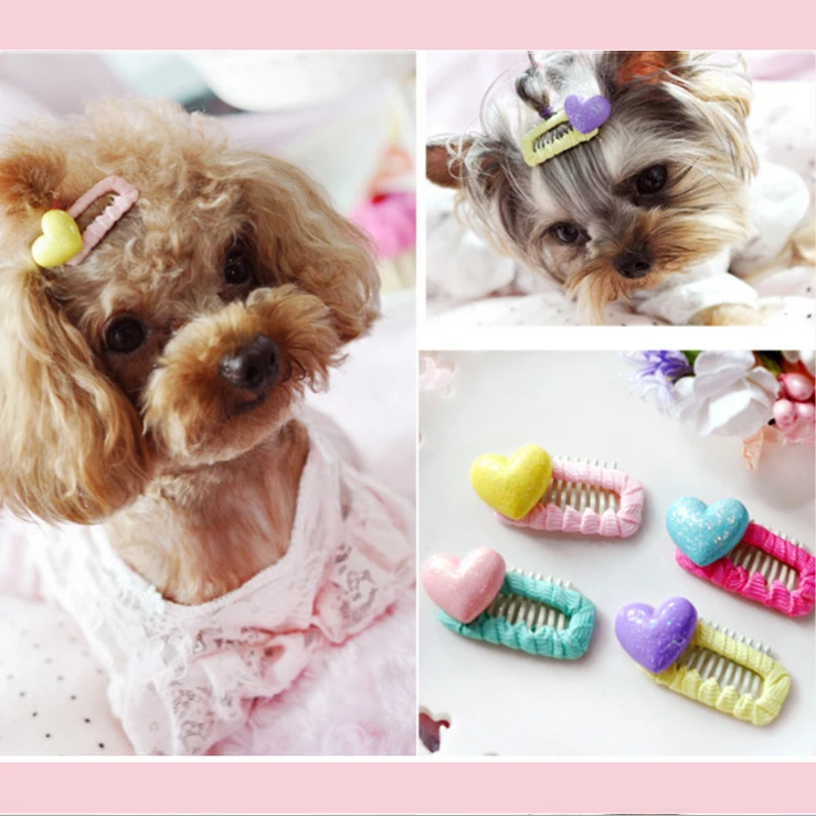 2pcs/lot Cute Dog Hair Accessories Candy Heart Handmade Dog Hair Clips