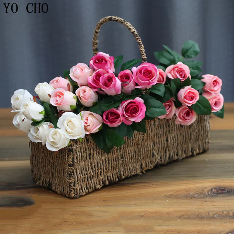 Yo Cho 7heads Rose Flower Bouquet Artificial Wedding Flowers Home Party