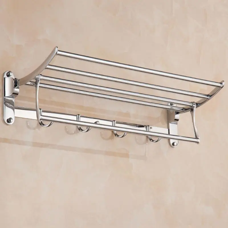 Wall Mounted Towel Rack 4 Hooks Hanger Bar Shelf Rail Holder Storage Bathroom Hotel Stainless Steel