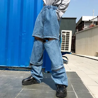 Jasmine съемный Забавный девушка хип-хоп версия Chao Huo свободные джинсы BF - Цвет: Синий