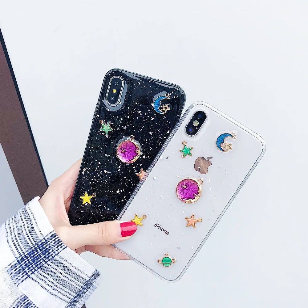 Роскошный блестящий чехол для телефона на iphone XS XR Max Bling Moon Planet силиконовый мягкий