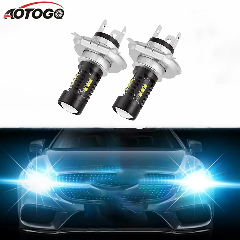 Aotogo 2 штуки H7 H4 светодиодный Светодиодные фары для авто лампы для передних фар Противотуманные фары дальнего света 12 v 6000 k супер яркие автомобильные лампы для передних фар для авто-Стайлинг