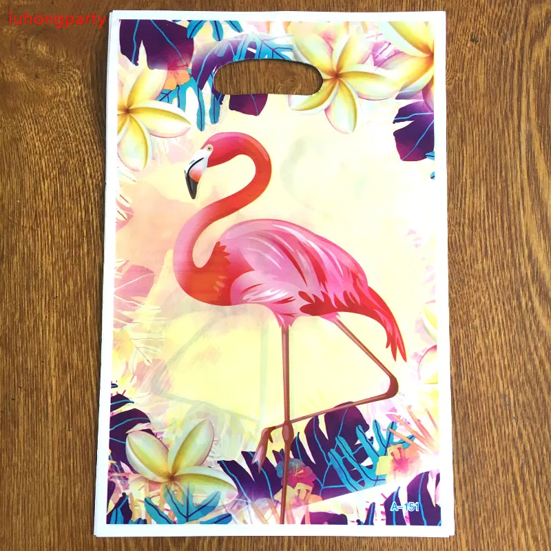 

10pcs 25*15cm Flamingo printed plastic Gift Candy bags,shopping gift bag for Kids Flamingo birthday party supplies gift bags