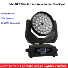 2016 New 36X10W Zoom Moving Beam Lights RGBW 4IN1 Led Moving Head Wash Beam Effect Lights For Stage Professional Dj Equipment