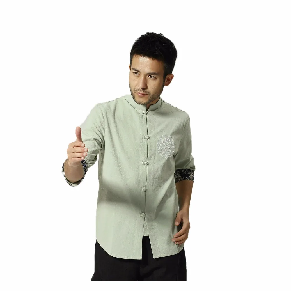 Новая Винтажная рубашка Kung Fu с рукавом три четверти, летняя и осенняя Китайская одежда, хлопковые льняные рубашки для мужчин