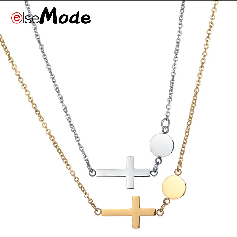 

ELSEMODE Tiny Crucifix Cross Coin Choker Necklace Stainless Steel Link Chain Necklaces Cute Charm Jewelry for Girls Amulet Gifts