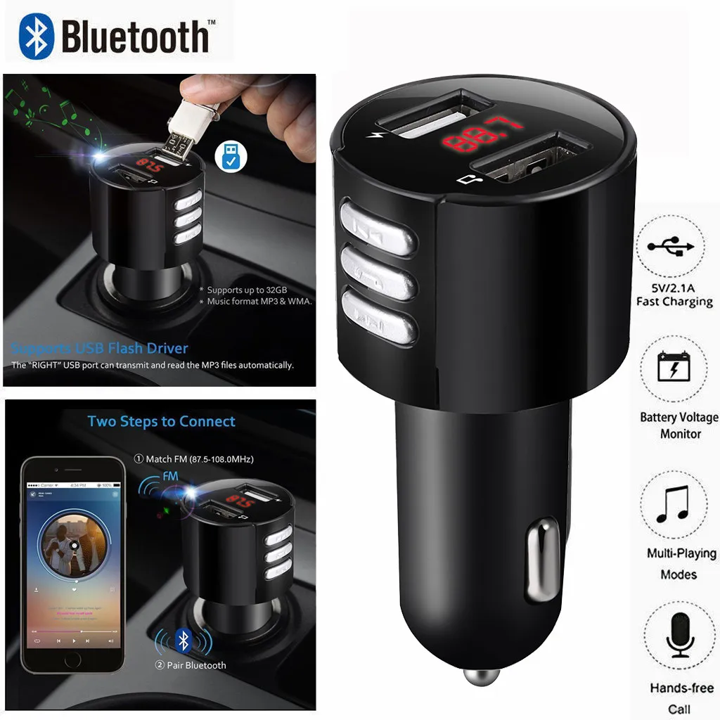 

Bluetooth Car USB Charger FM Transmitter Wireless Radio Adapter MP3 Player 3.4A Dual USB Car Charger With LED Display