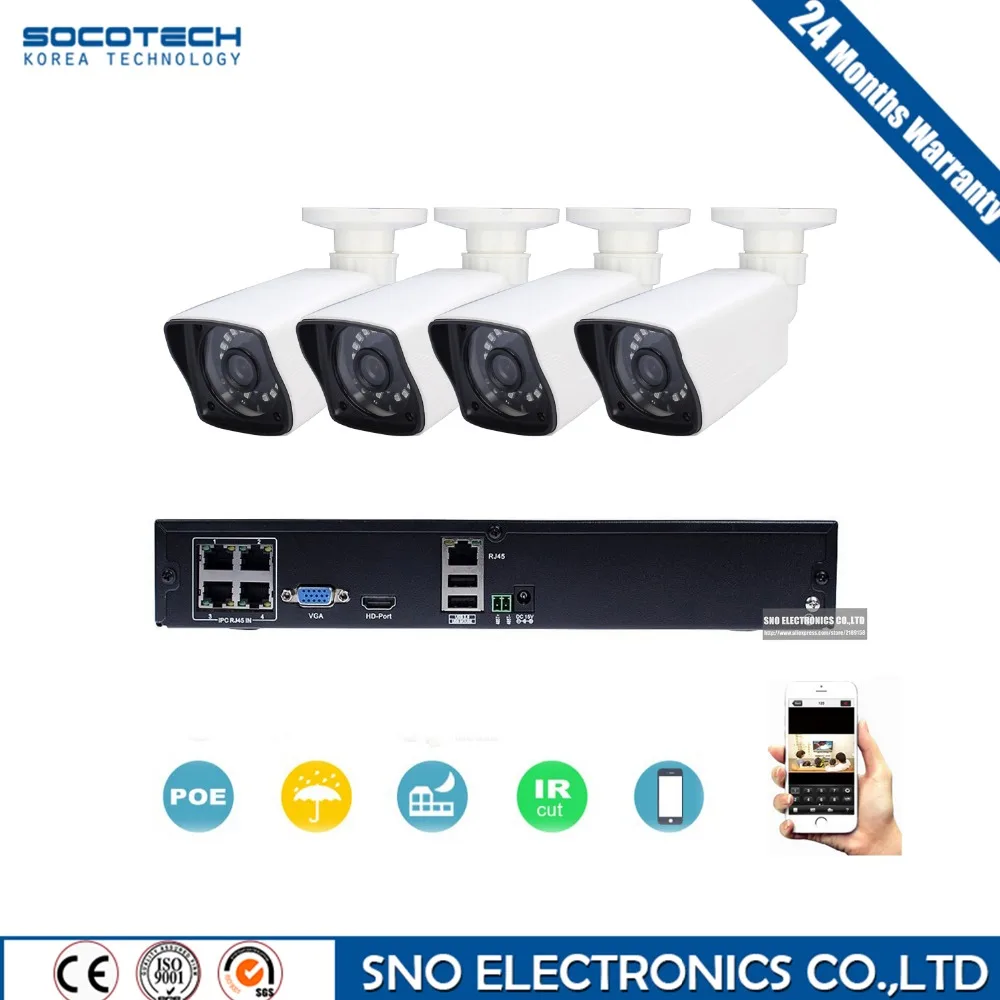 

SOCOTECH Full HD CCTV System PoE Kit 4CH CCTV Surveillance PoE System 4CH 1080P NVR + 4PCS 720P 1080P Outdoor PoE IP Camera