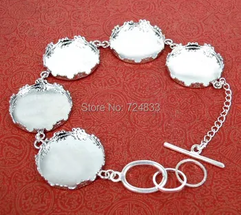 

Blank Cabochon Bracelet Bases Silver Plated brass Round Crown Bezel Tray Buckle Link Chain cuff Bracelet Settings Findings