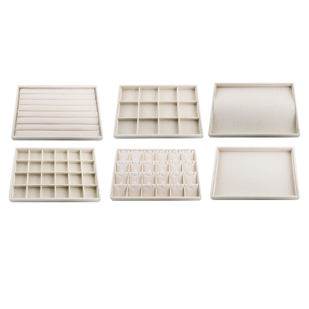 Multifunctional Beige Linen Jewelry Tray Jewelry Display Organizer Holder Case Earring Storage Box for Bracelet Necklace серьги