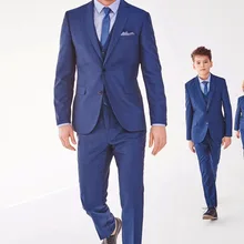 Темно-синие Отец и сын соответствующие Костюмы комплект из 3 предметов Slim Fit Свадебное Пром ужин Костюмы для Для мужчин Жених Смокинги для женихов Best человек наряд