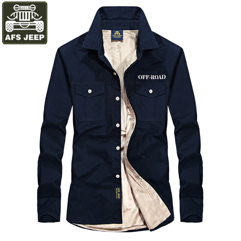 Afs Chaud Camisa Jeep Homme Longues Blue Green Chemise Polaire Sociale Coton Navy Masculina Casual kaki Manches Pur Hommes Chemises Marque army rYzqw4r
