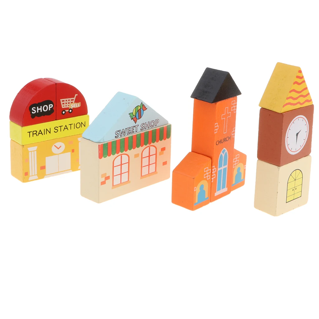 Wooden Train Track Accessories Set Railway Station / Viaduct / House Assembly Building Toy for Kids Toddlers