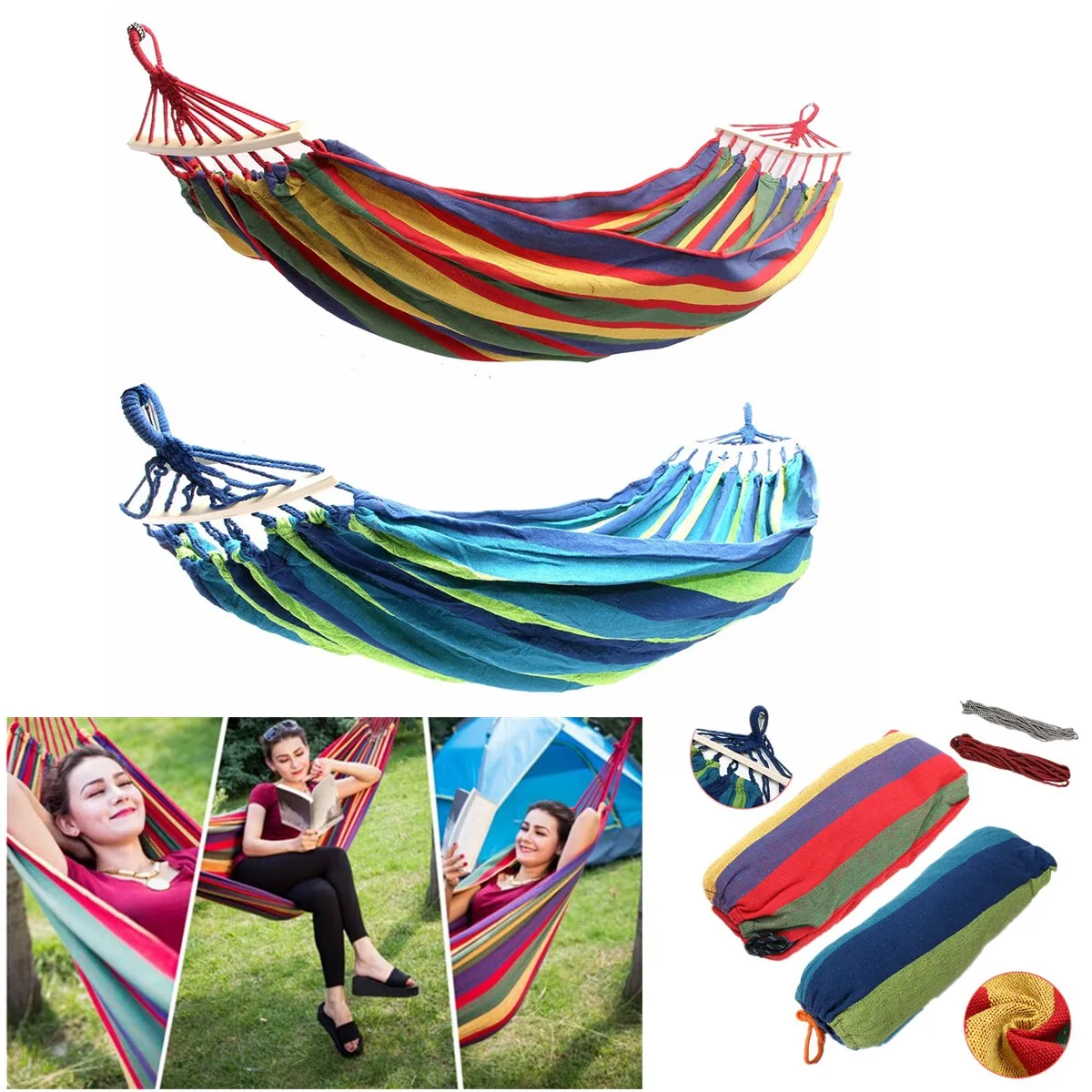 Portable Double 2 Person Hammock Green Fabric 450lb Air Hanging Swinging Outdoor Camping Hammock 280*150cm Portable Double 2 Person Hammock Green Fabric 450lb Air Hanging Swinging Outdoor Camping Hammock 280*150cm