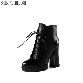 

Genuine Leather Super High Heel Women Boots Ankle Zipper Women Shoes Spring Autumn Casual Party Ladies Shoes Size 34-39