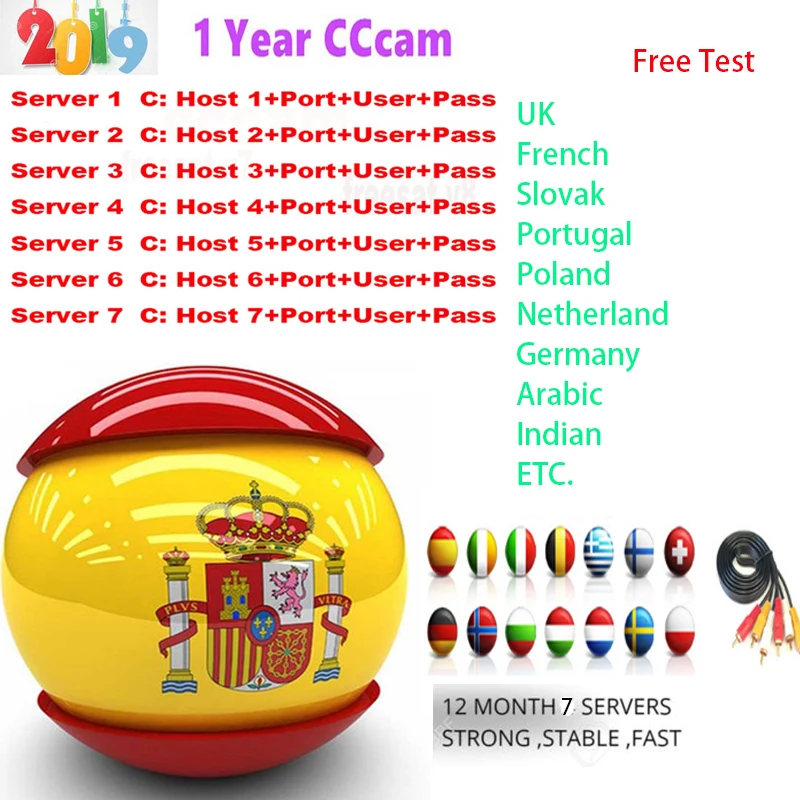 

7 lines Cline For 1 Year European Portugal Spain Italy Ccccam HD Server For Freesat GTmedia V7S HD V8 Nova DVB S2 Receiver