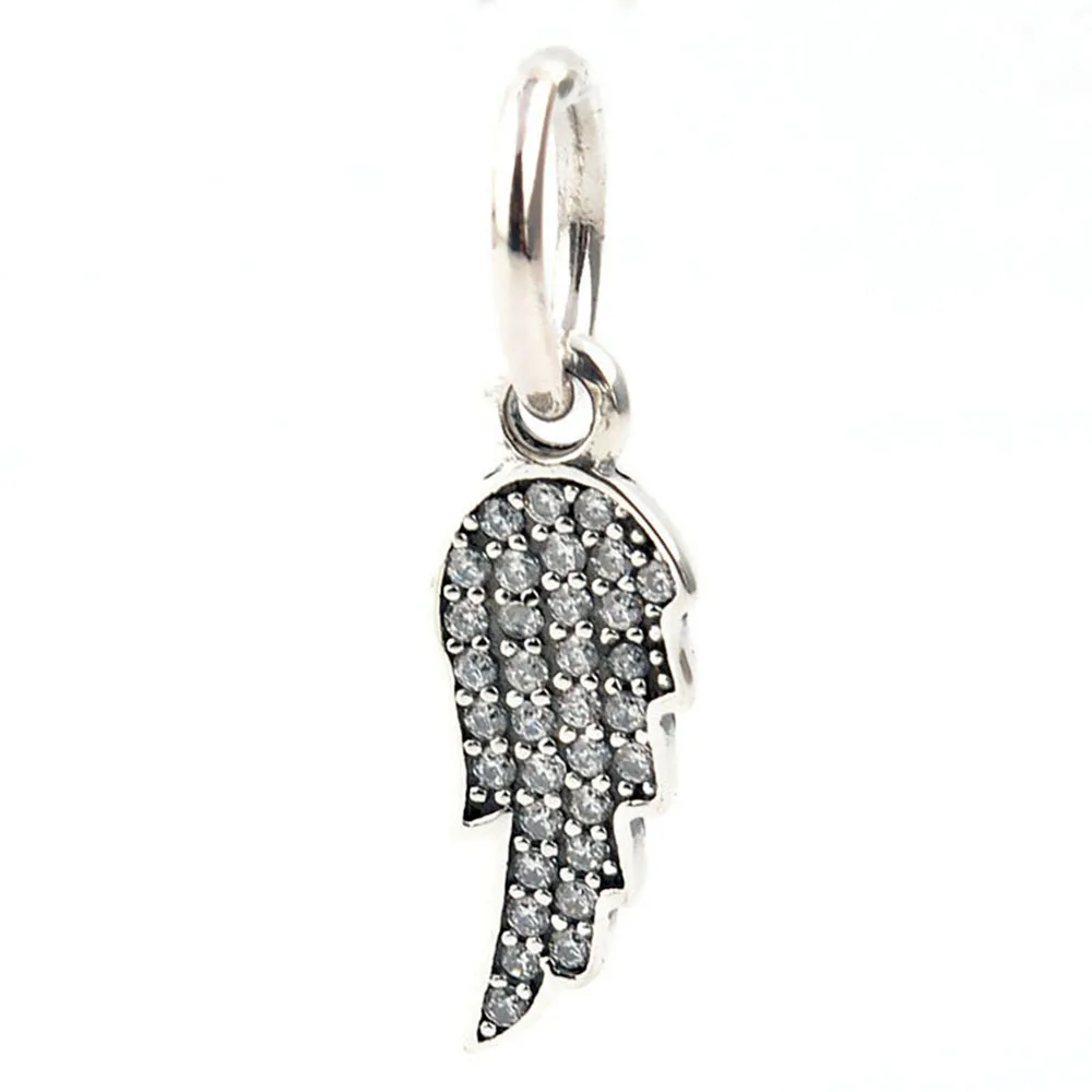 Authentic 925 Sterling Silver Charm Wing Feather Crystal Pendant Beads For Original Pandora Bracelets &amp Bangles Jewelry | Украшения и